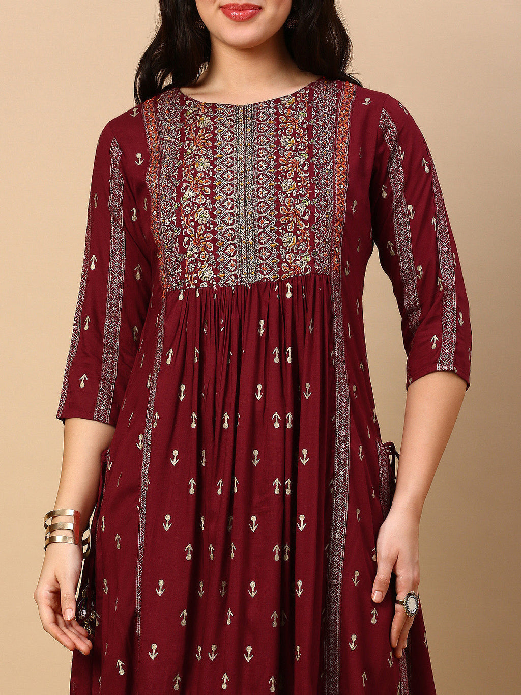 Women's Maroon Graphic Anarkali Kurta