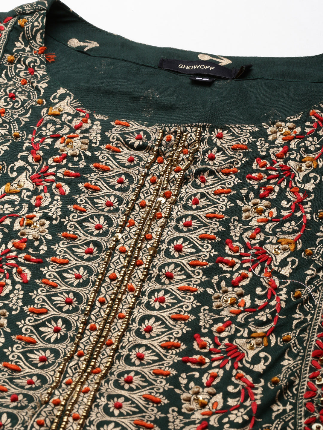 Women's Green Anarkali Cotton Kurta