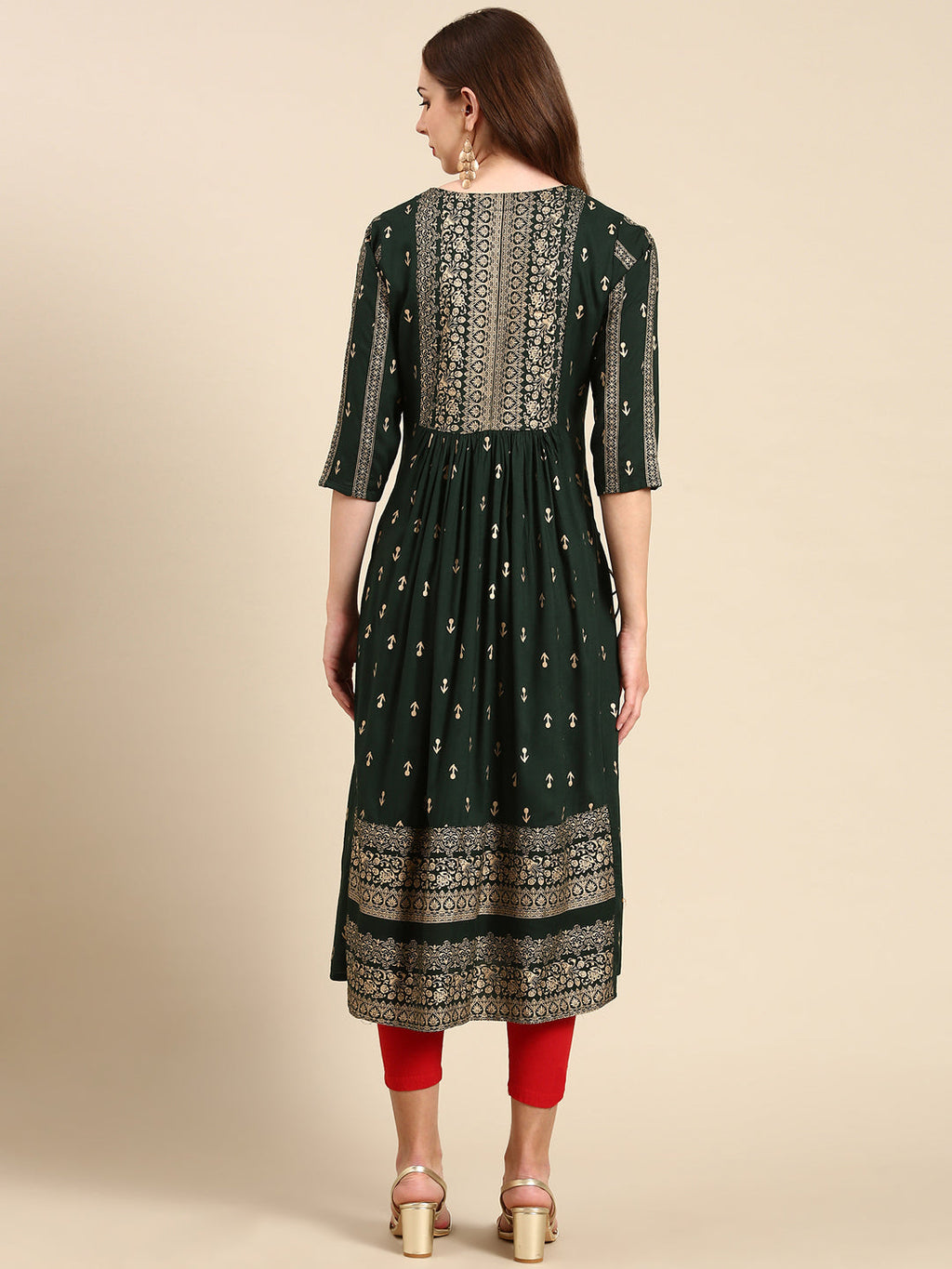 Women's Green Anarkali Cotton Kurta