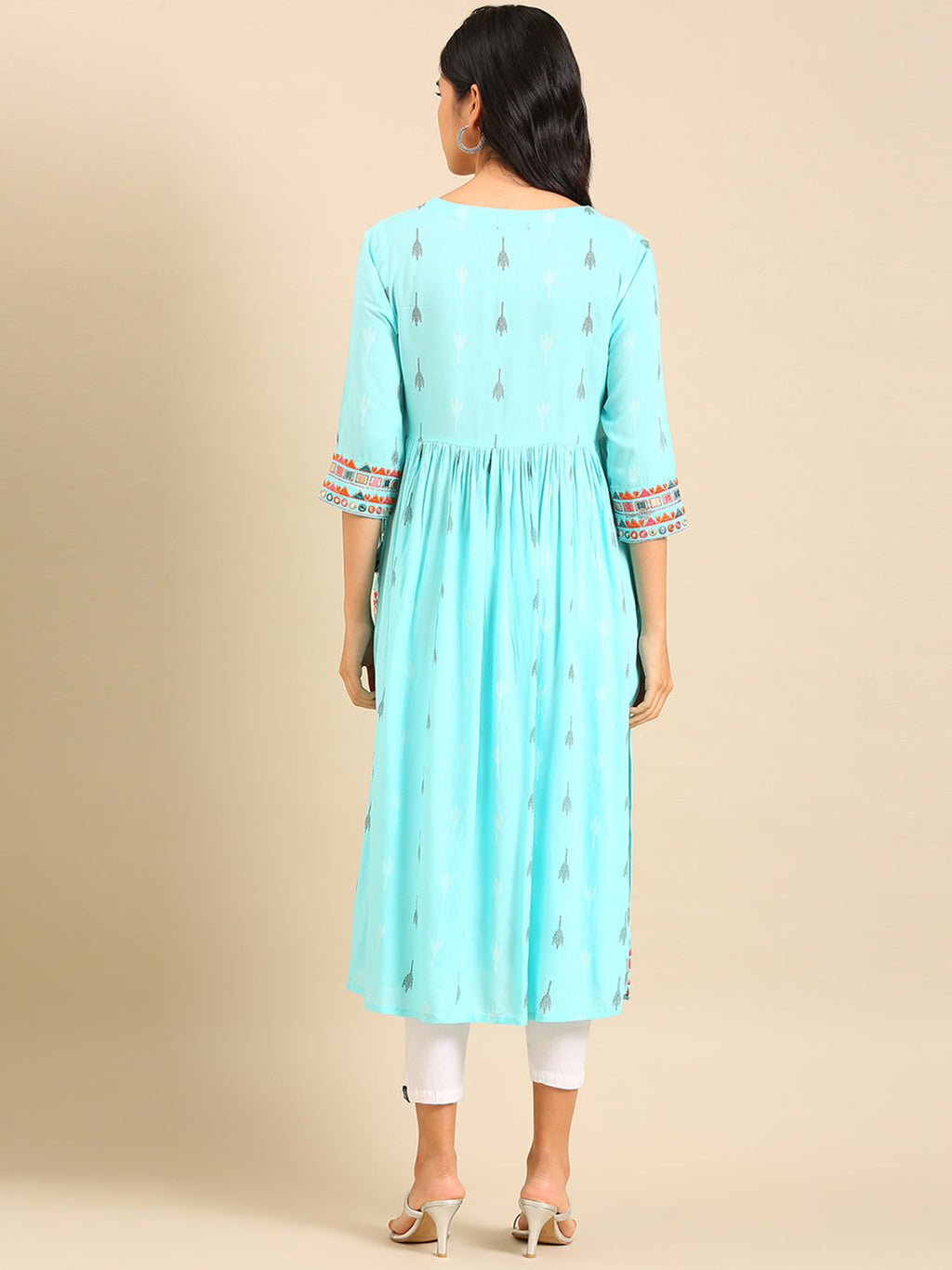 Women's Blue Ethnic Motifs Printed A-Line Kurta