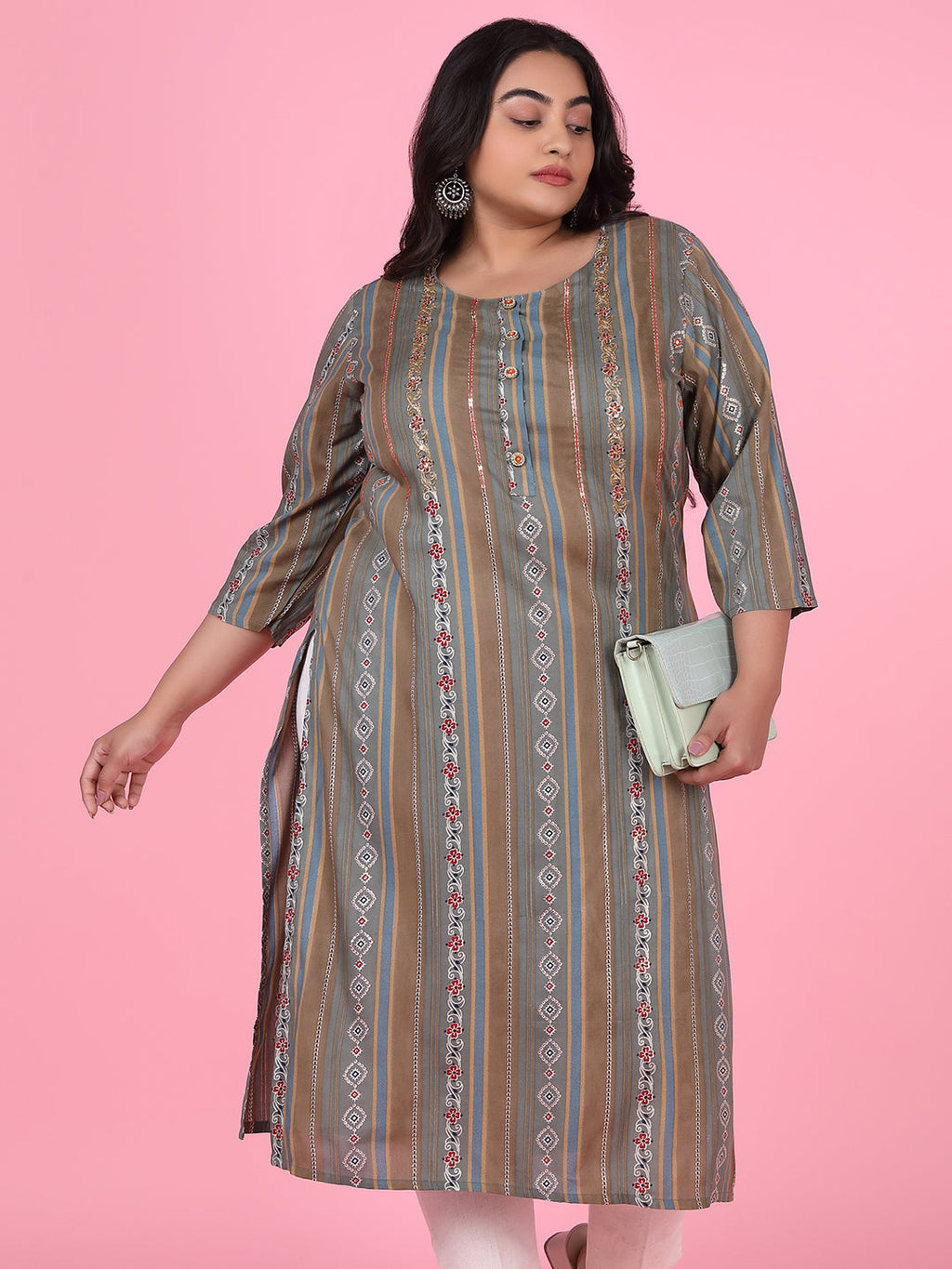 Women's Olive Floral Straight Kurta