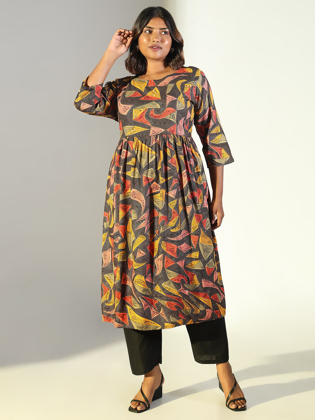 Women's Multi Abstract Anarkali Kurta