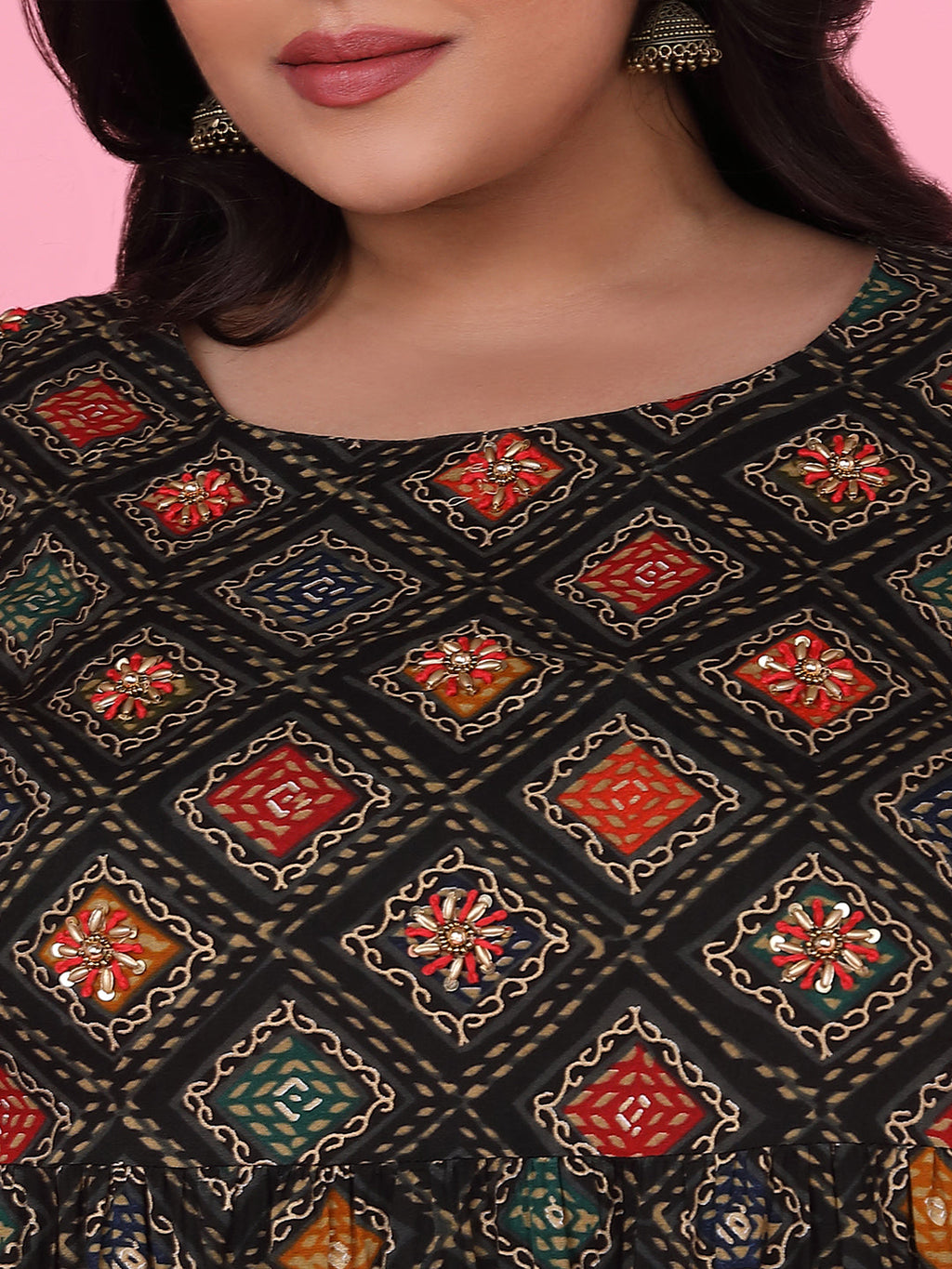 Women's Black Checked A Line Kurta