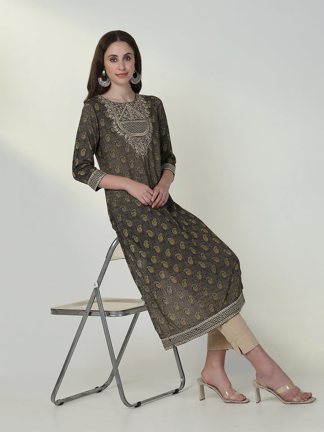 Women's Green Paisley Straight Kurta