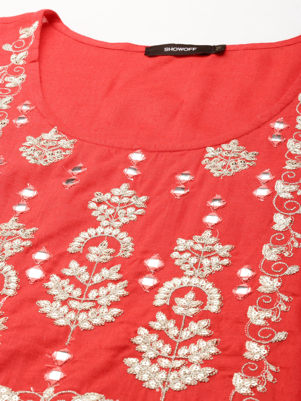 Women's Coral Embroidered Straight Cotton Straight Kurta