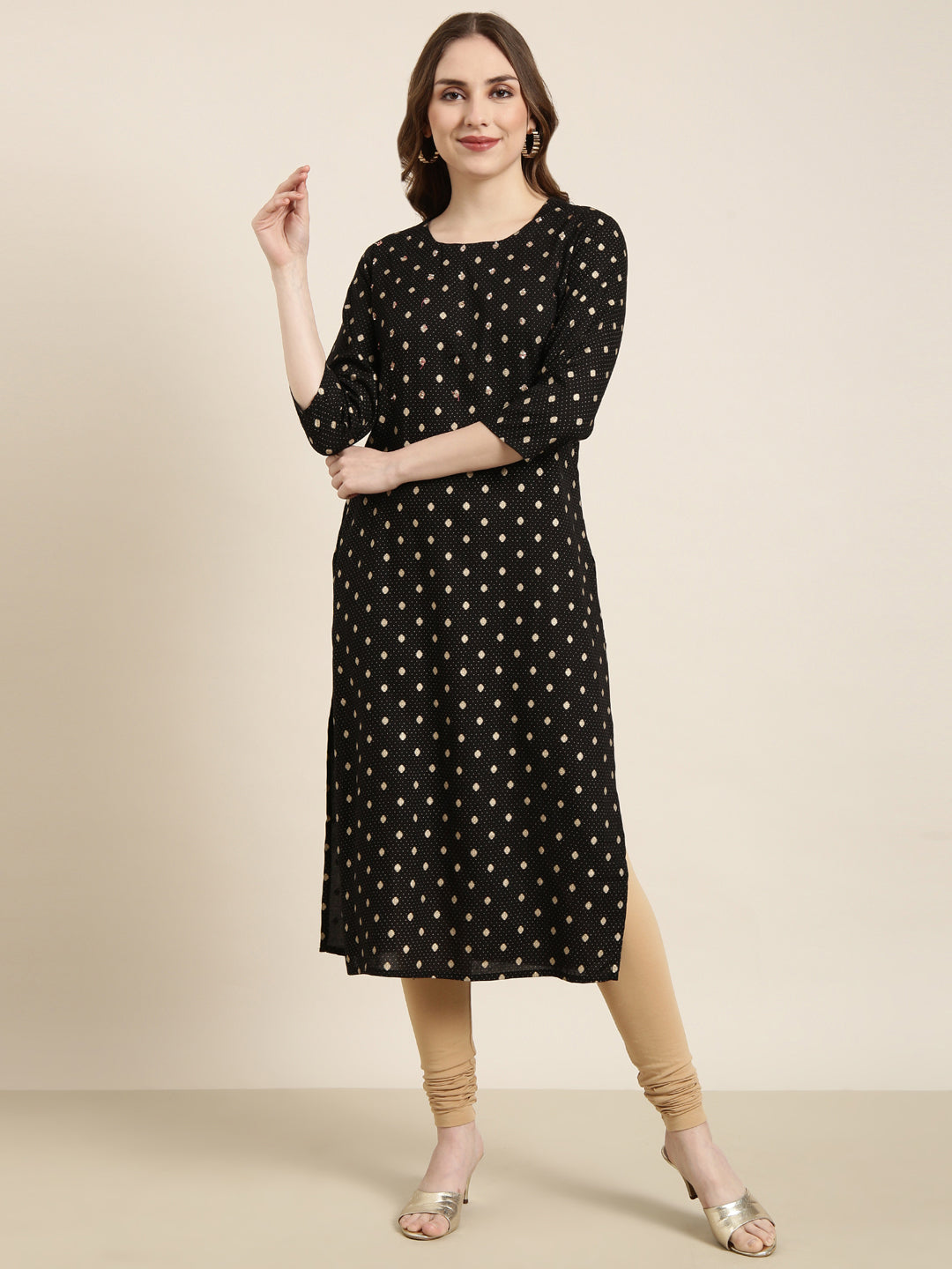 Women's Straight Black Geometric Kurta