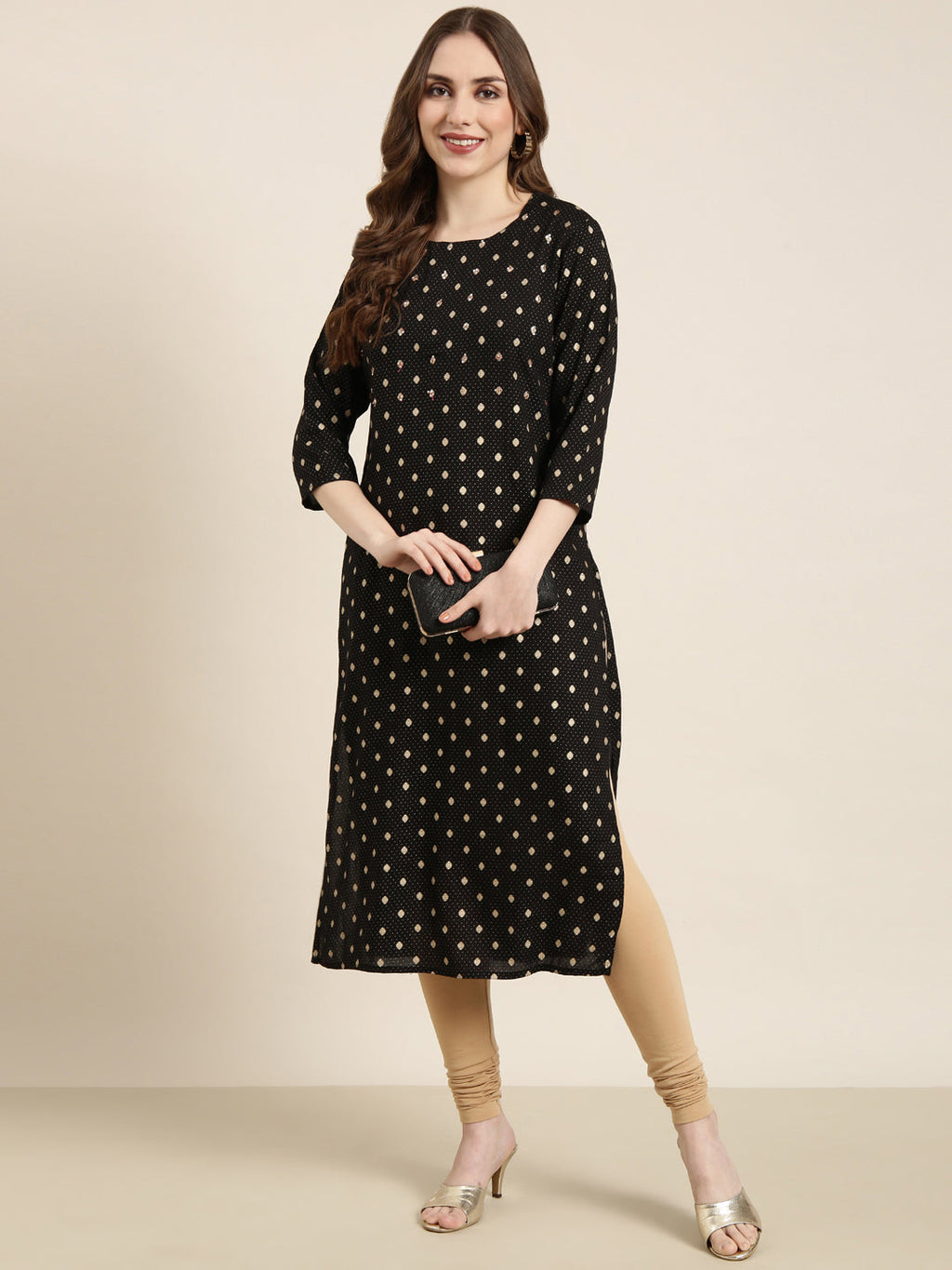 Women's Straight Black Geometric Kurta