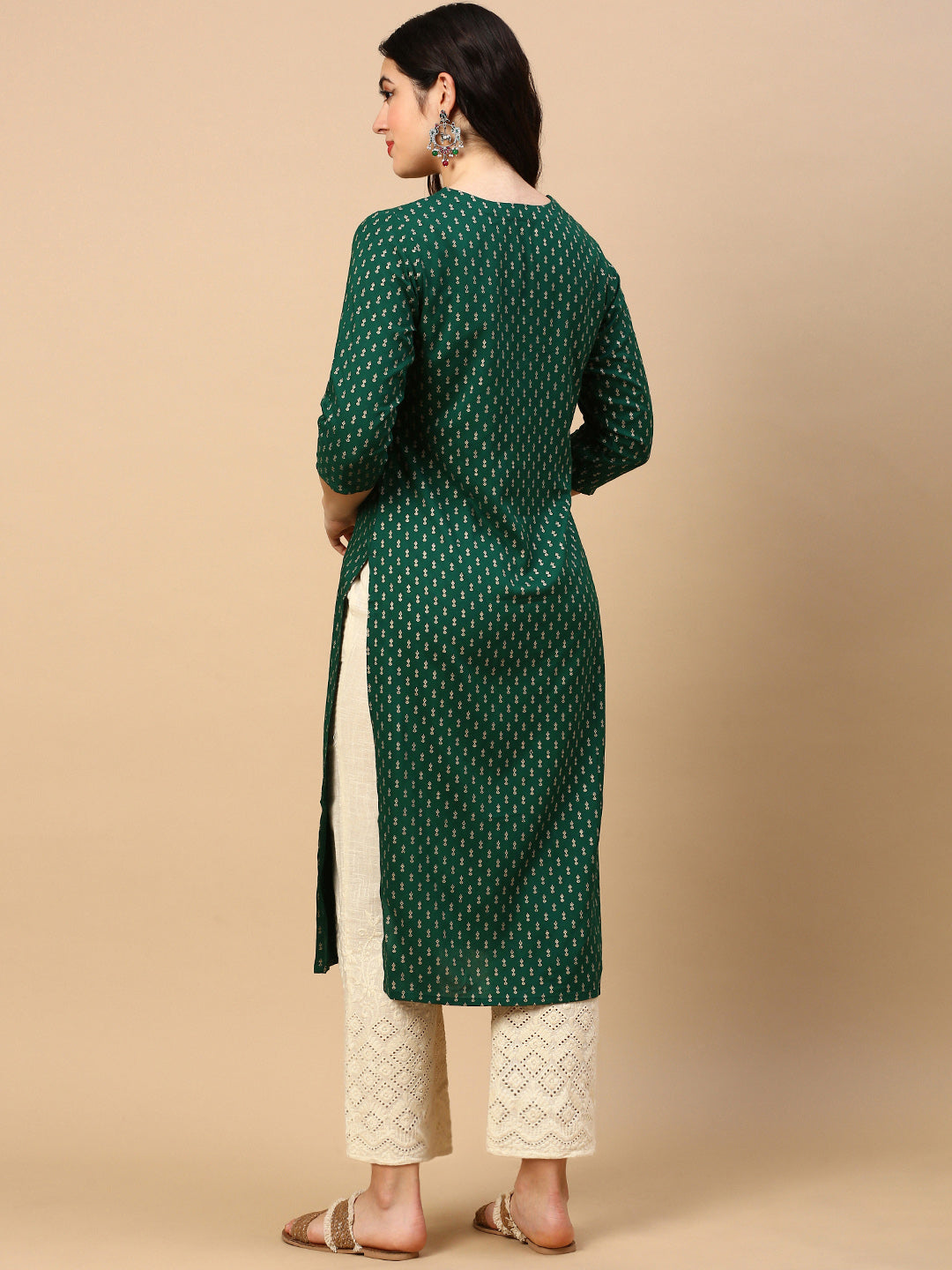 Women's Straight Green Ethnic Motifs Kurta