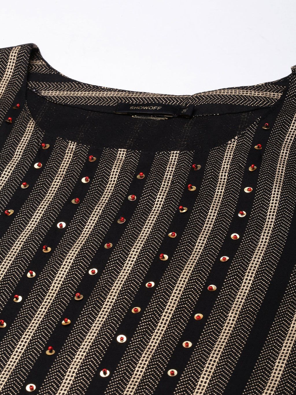 Women's Straight Black Striped Kurta