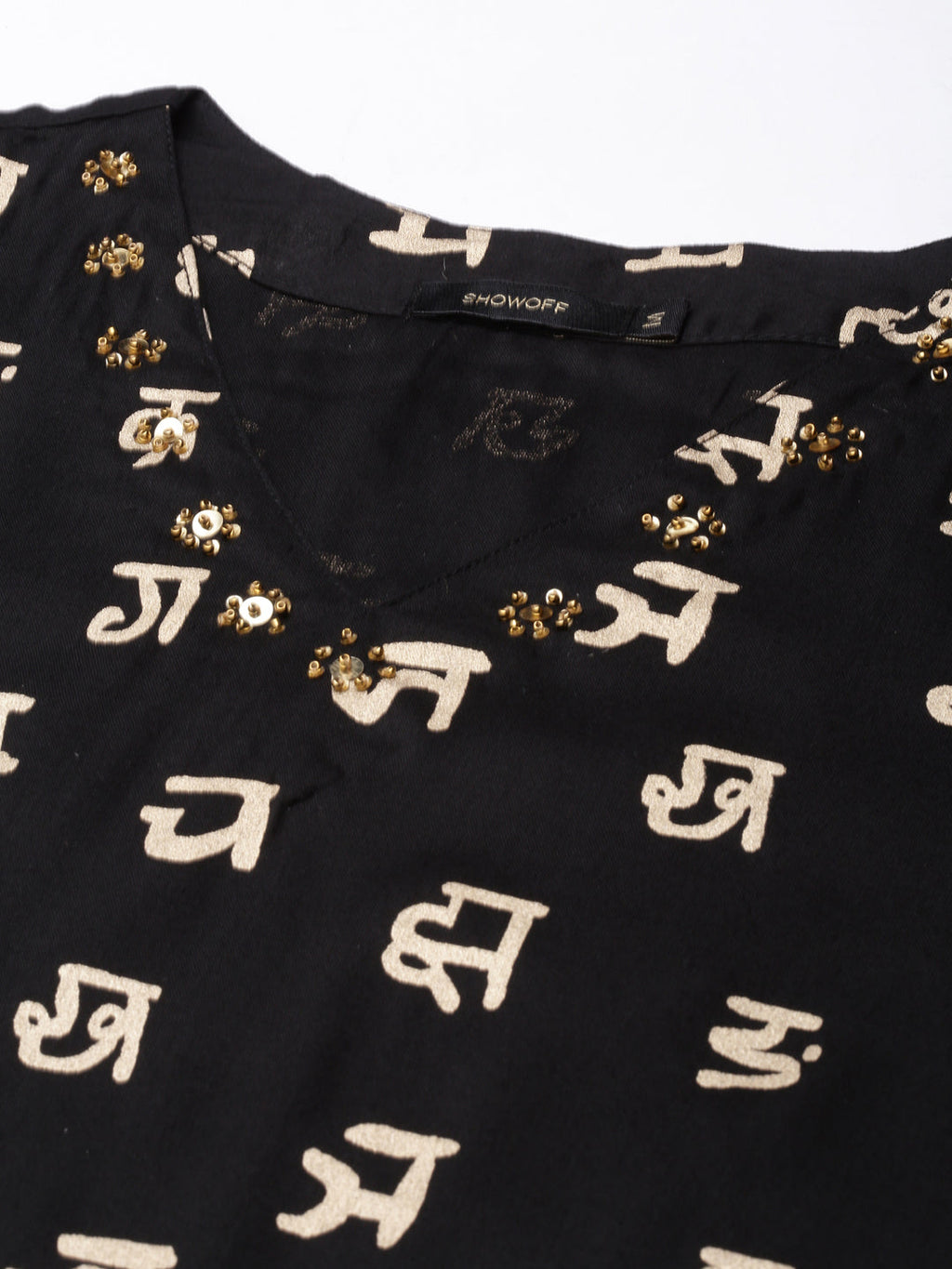 Women's Straight Black Ethnic Motifs Kurta