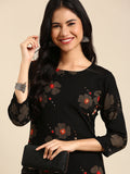 Women's Embroidered Black Straight Kurta