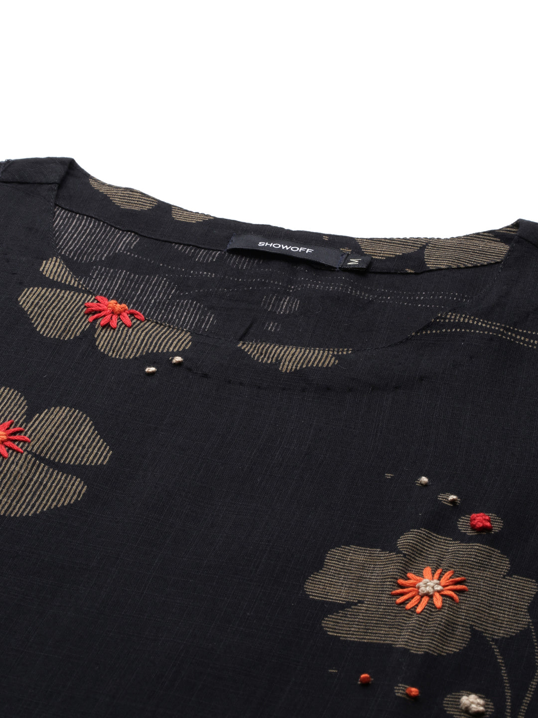 Women's Embroidered Black Straight Kurta