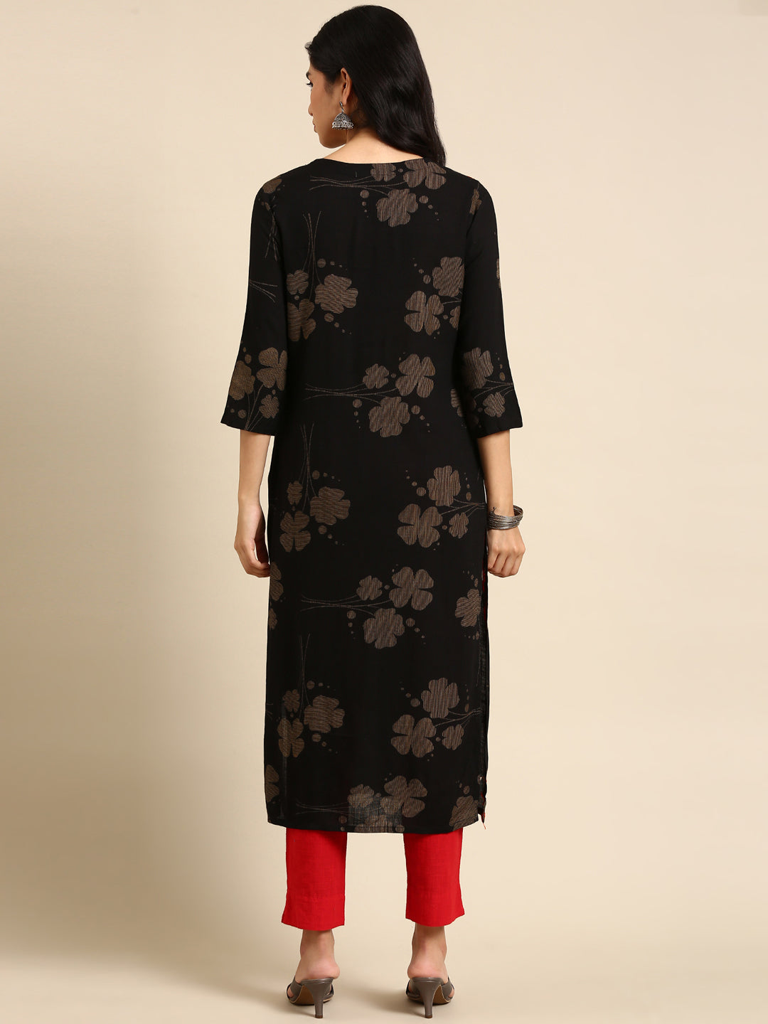 Women's Embroidered Black Straight Kurta