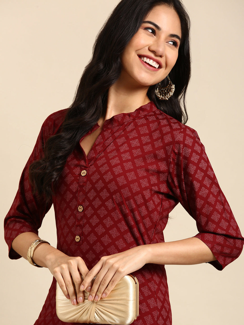 Women's Red Printed Straight Kurta