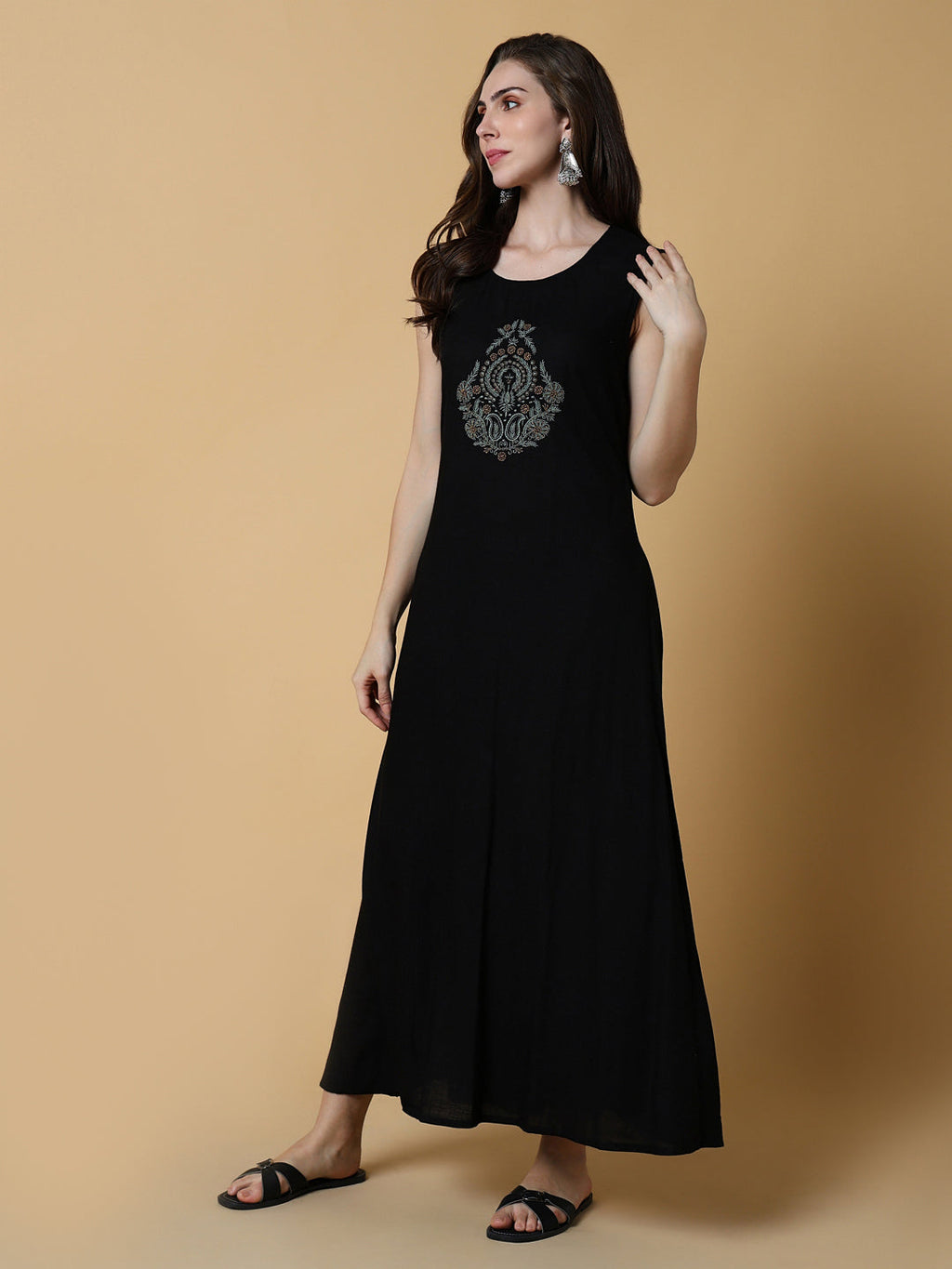 Women's Graphic Black A-Line Kurta with Shrug