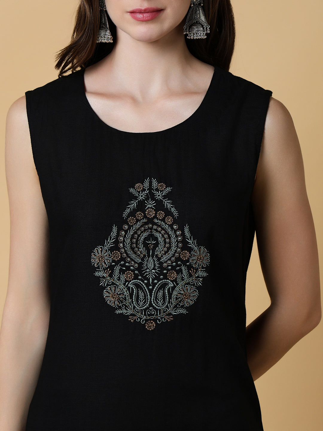 Women's Graphic Black A-Line Kurta with Shrug