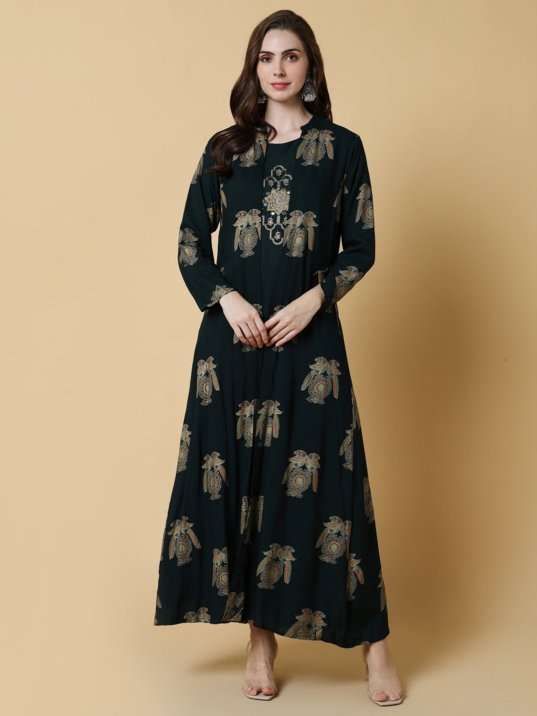 Women's Green Graphic A-Line Kurta with Shrug