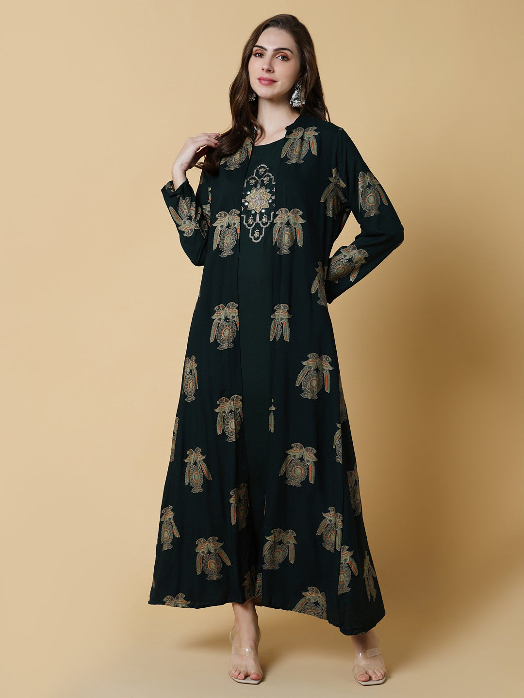 Women's Green Graphic A-Line Kurta with Shrug