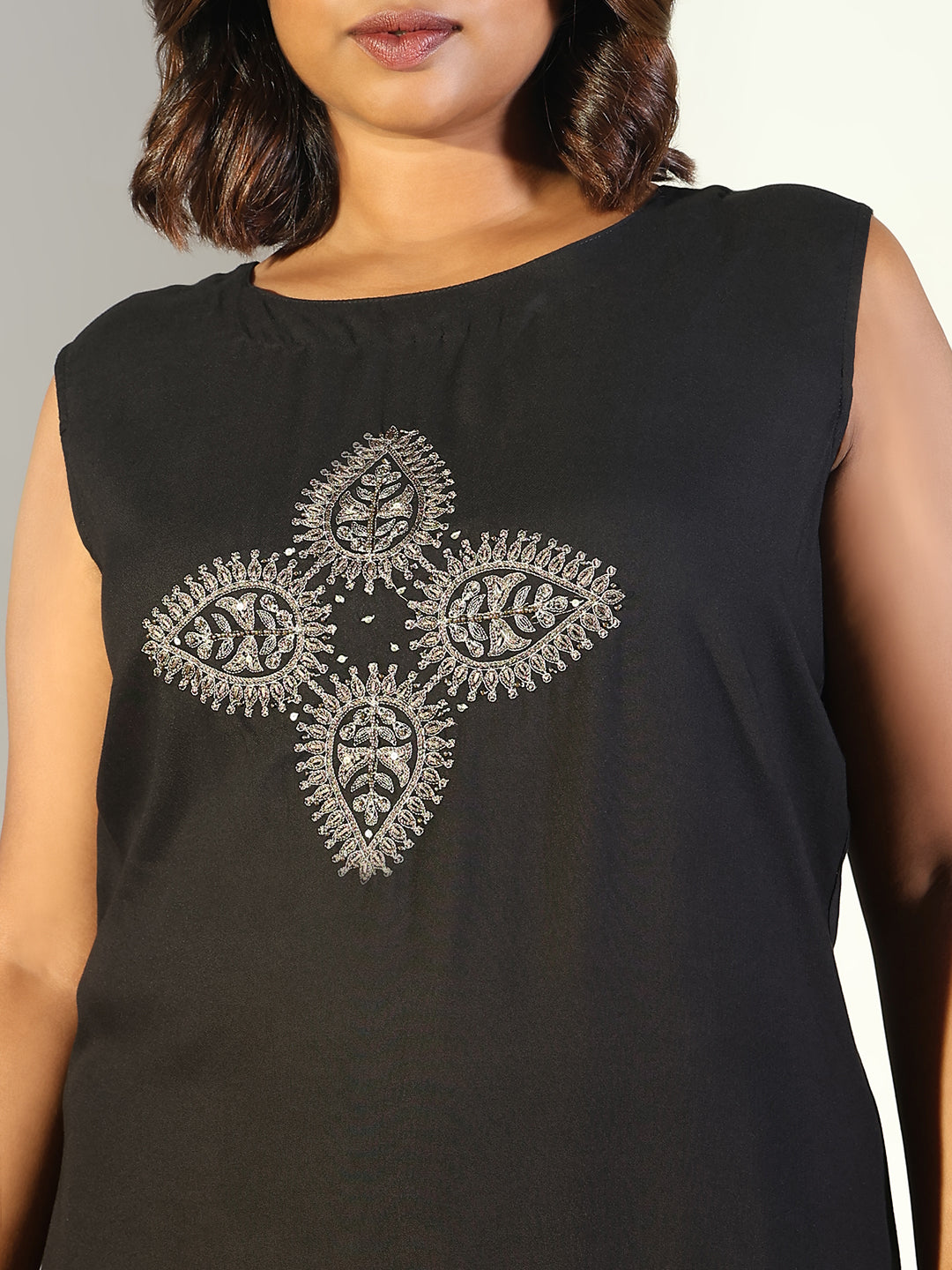 Women's Black Solid Anarkali Kurta with Overcoat