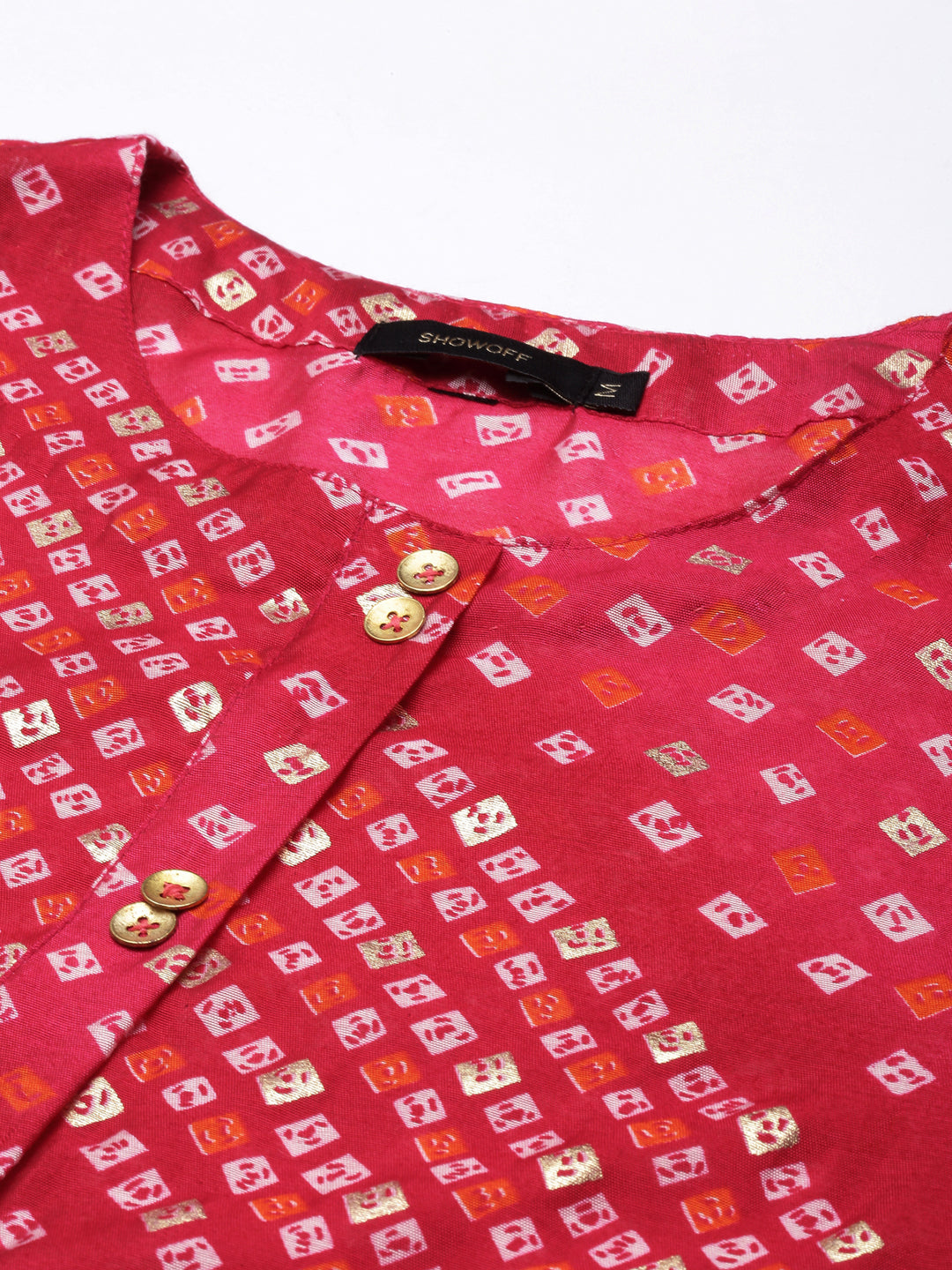 Women's Straight Pink Bandhani Kurta