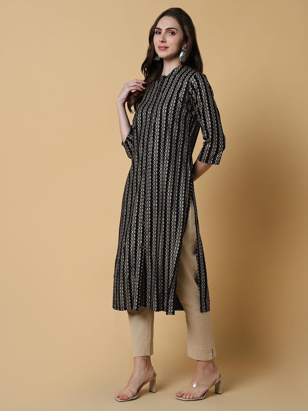 Women's Black Graphic Straight Kurta