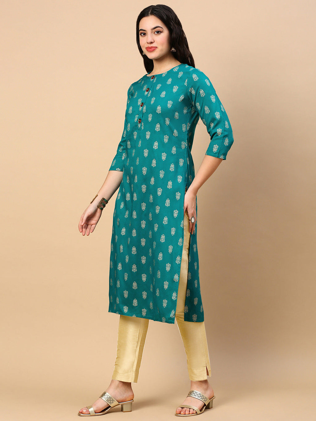 Women's Teal Graphic Straight Kurta