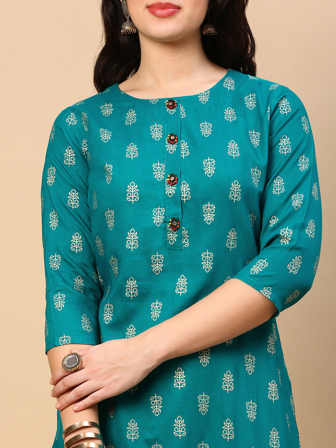 Women's Teal Graphic Straight Kurta