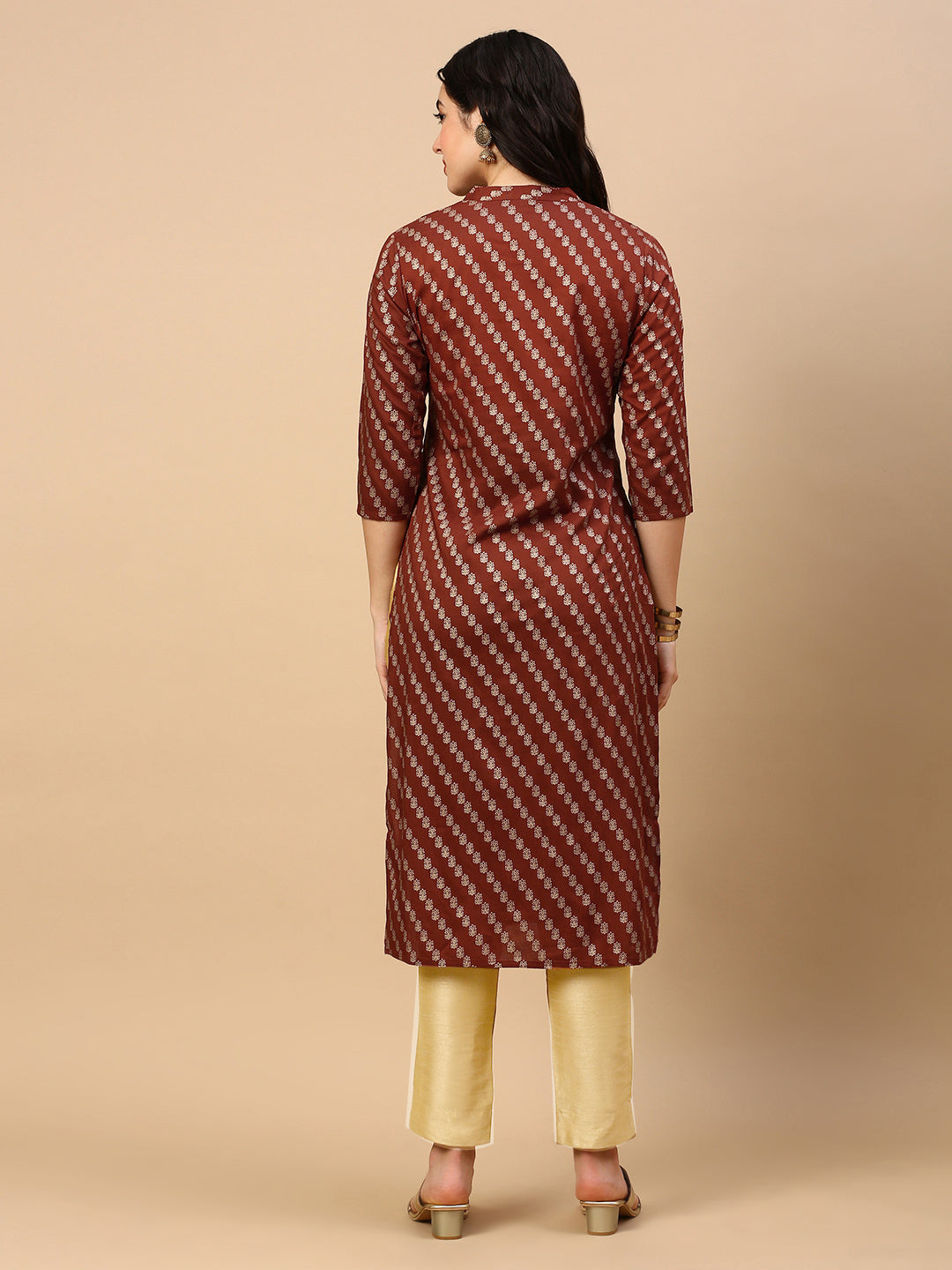 Women's Brown Striped Straight Kurta