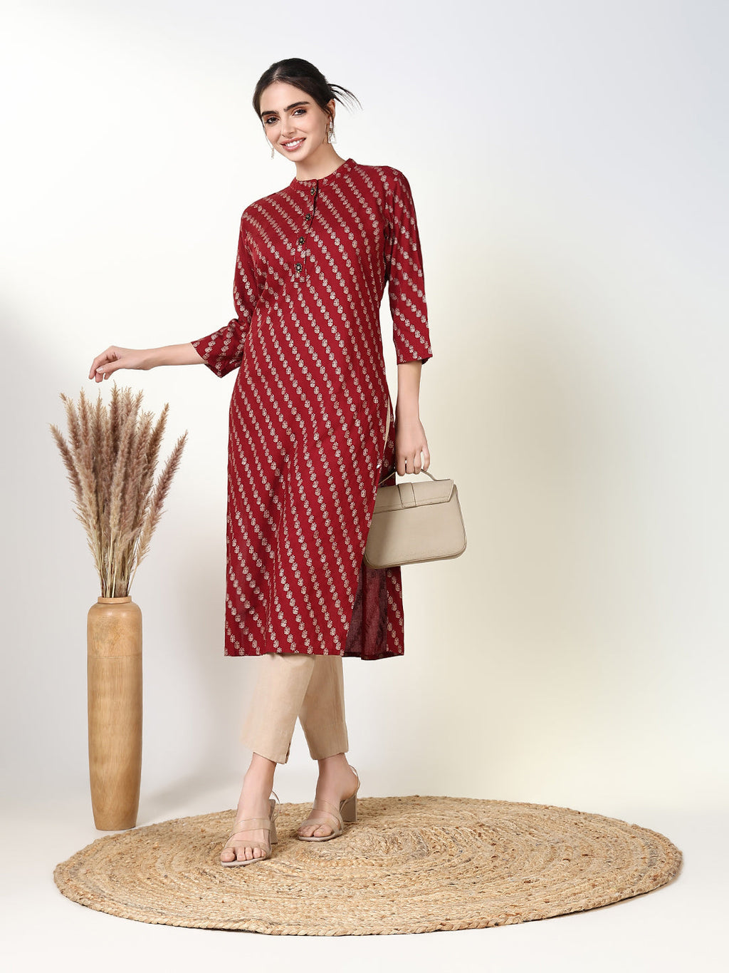 Women's Maroon Graphic Straight Kurta