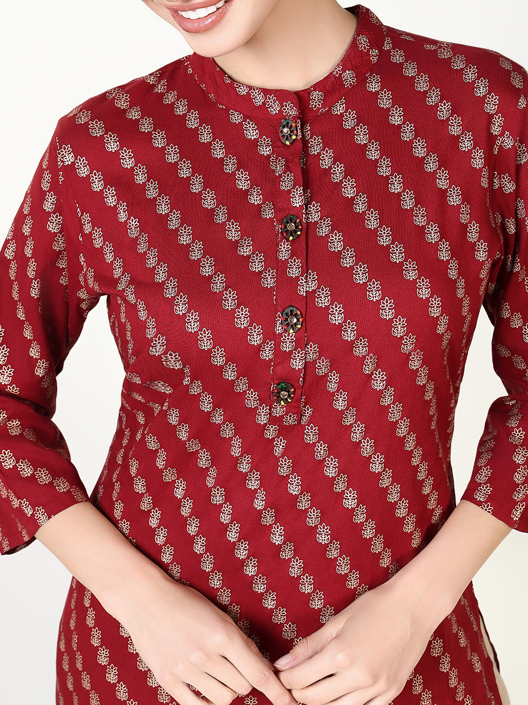 Women's Maroon Graphic Straight Kurta