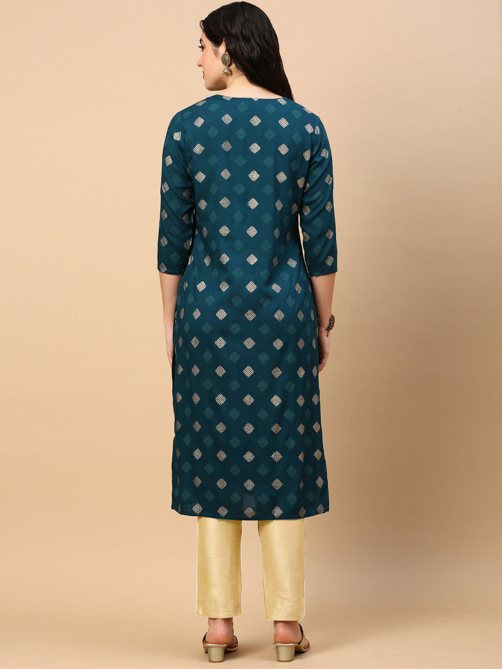 Women's Teal Graphic Straight Kurta