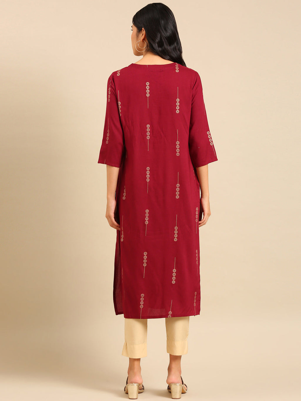 Women's Red Printed Straight Kurta