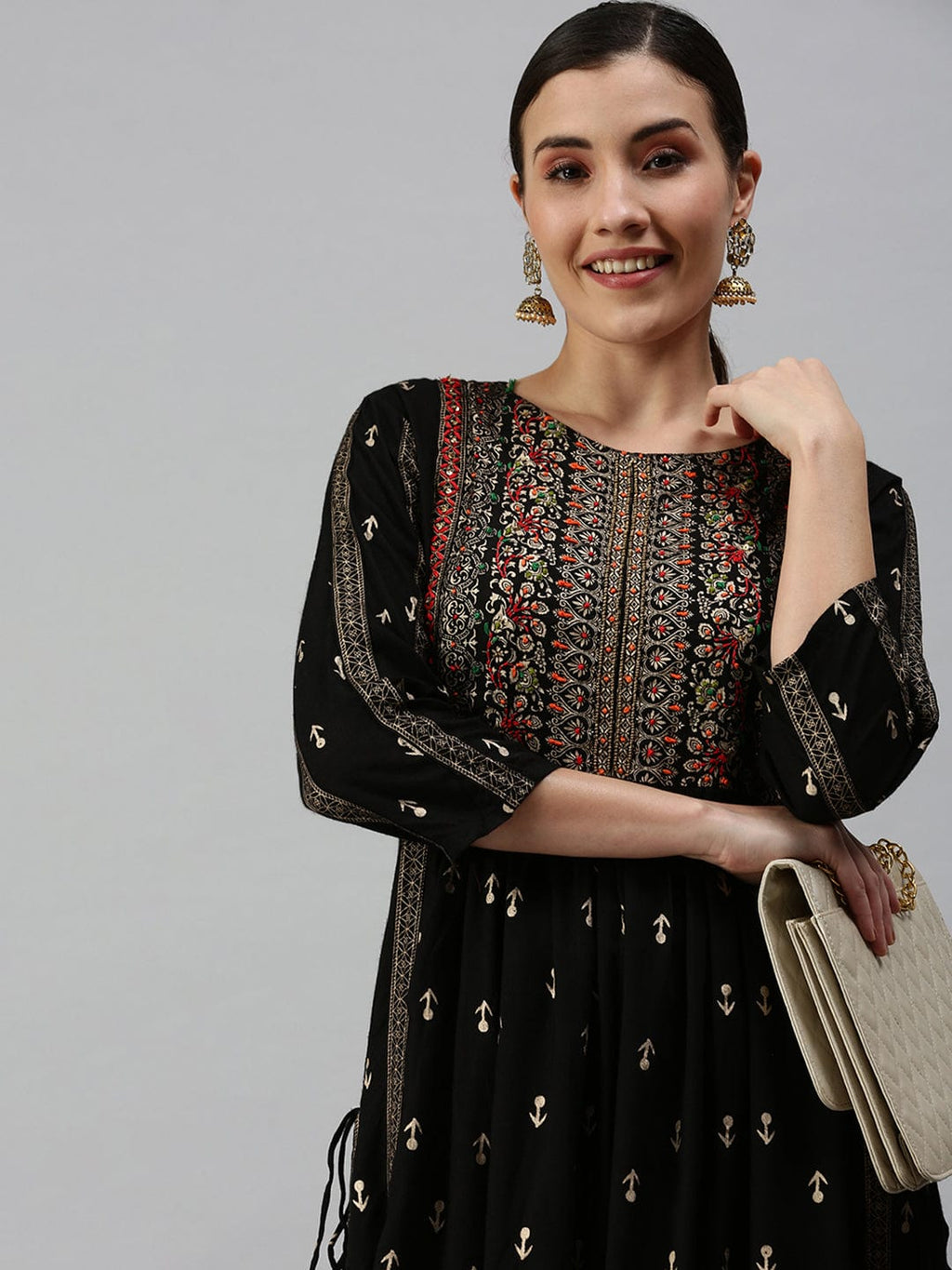 Women's Printed Black Straight Kurta