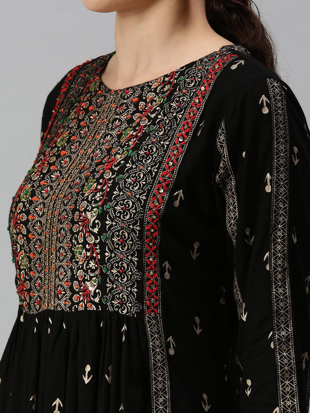 Women's Printed Black Straight Kurta