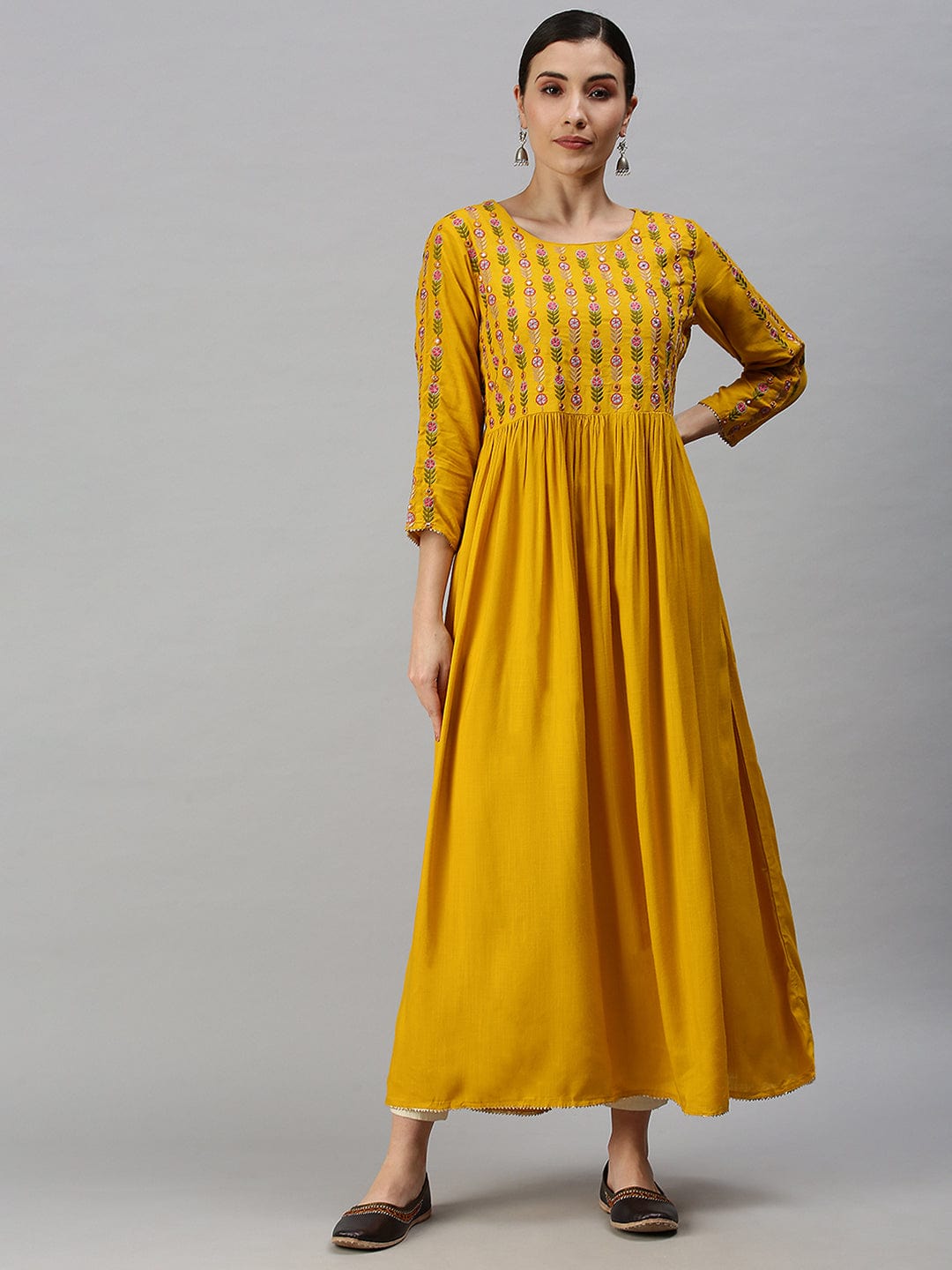 Women's Yoke Design Yellow Anarkali Kurta