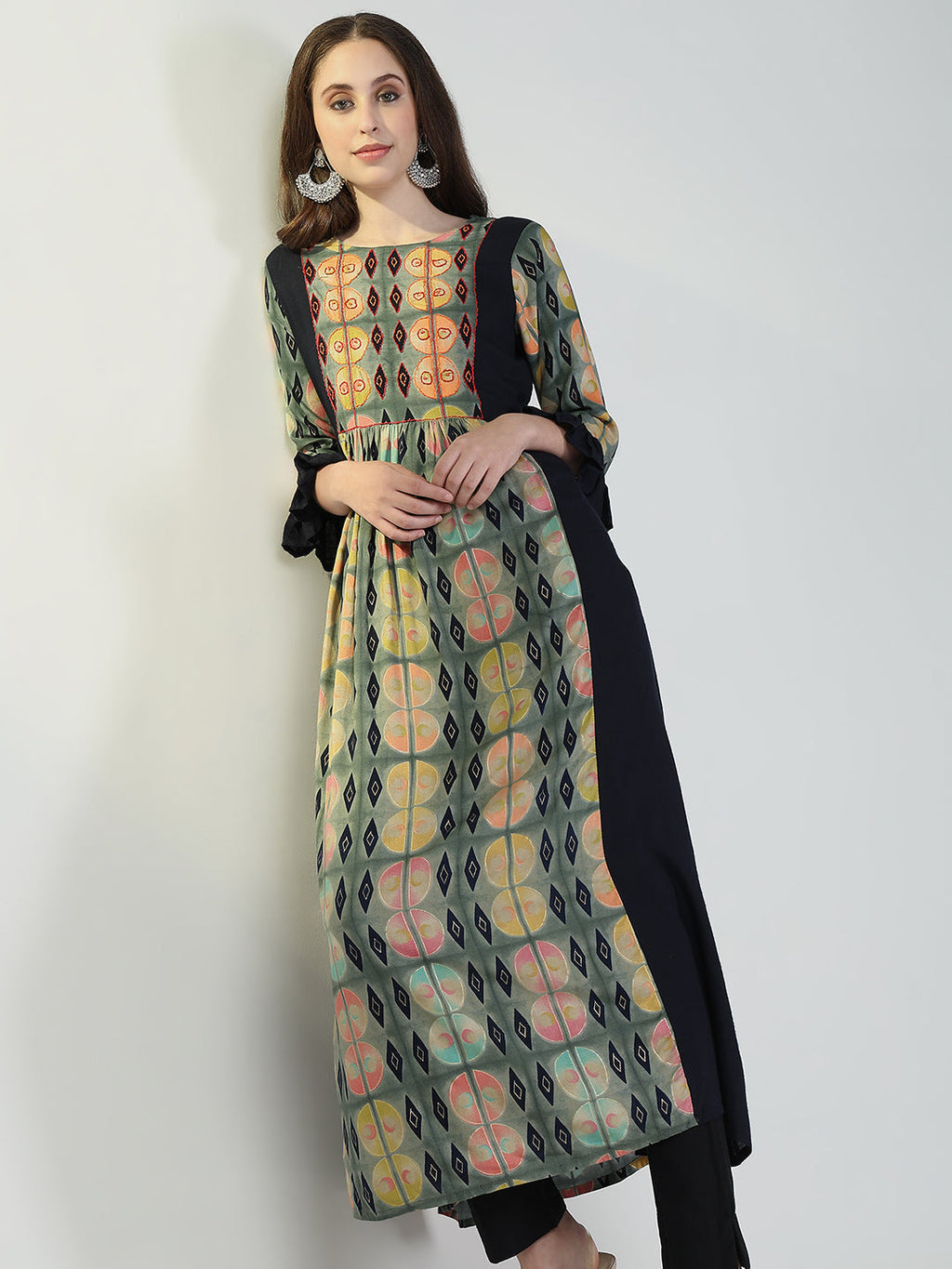 Women's Anarkali Geometric Multicolour Kurta