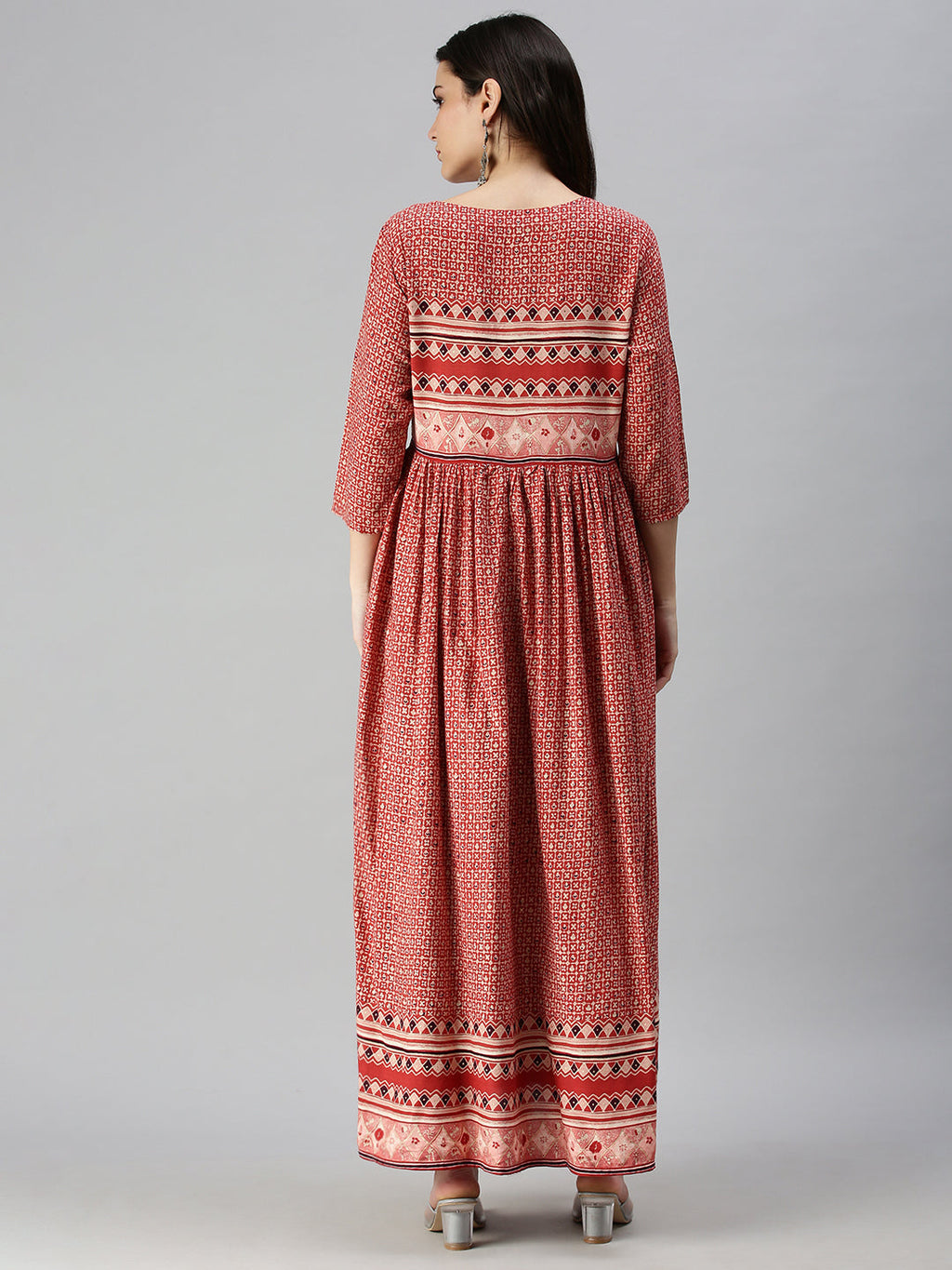Women's Red Ethnic Motifs Printed Anarkali Kurta