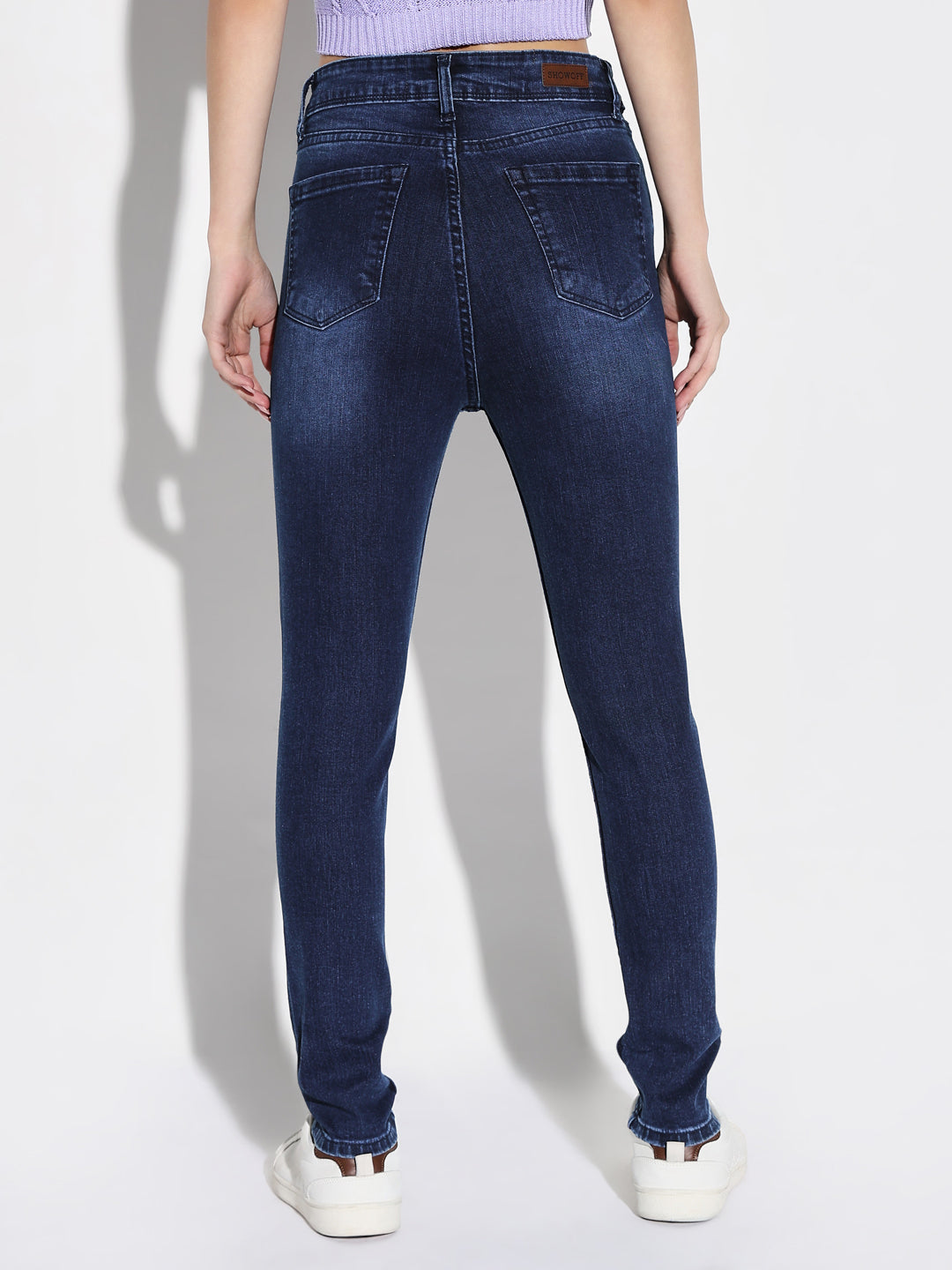 Women's Navy Blue Cotton Comfort Skinny Fit Light Fade Acid Wash Stretchable Jeans
