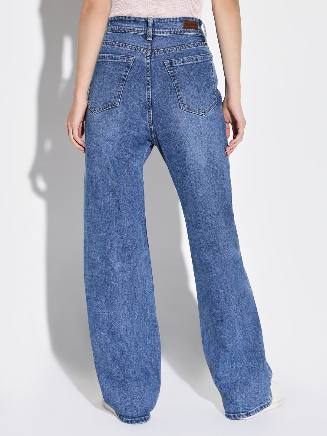 Women's Blue Comfort Wide Leg Light Fade Acid Wash Jeans