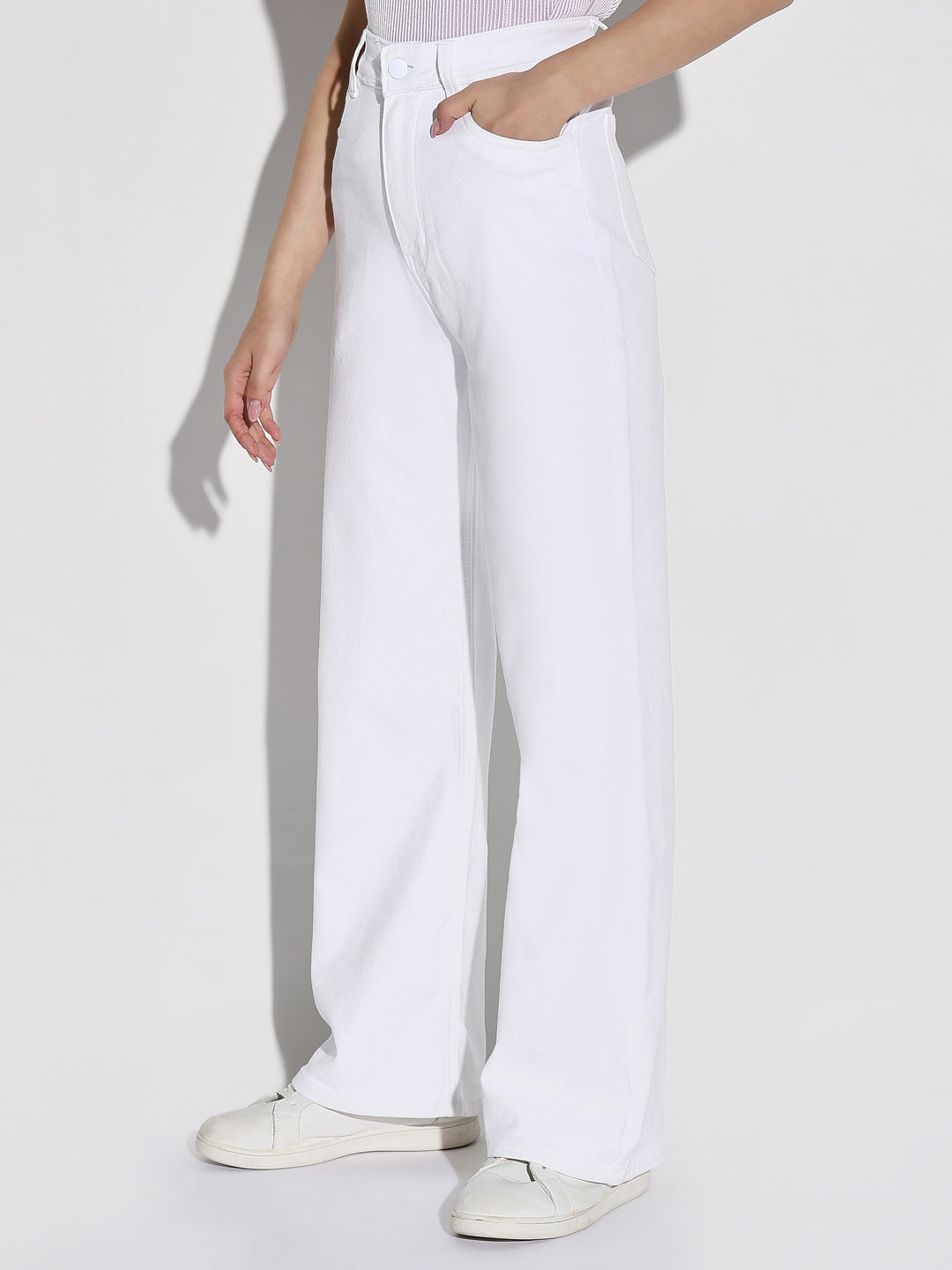 Women's White Wide Leg Casual Jeans
