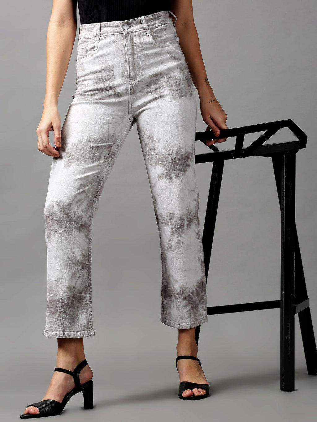 Women's Grey Heavy Fade Stretchable Denim Jeans