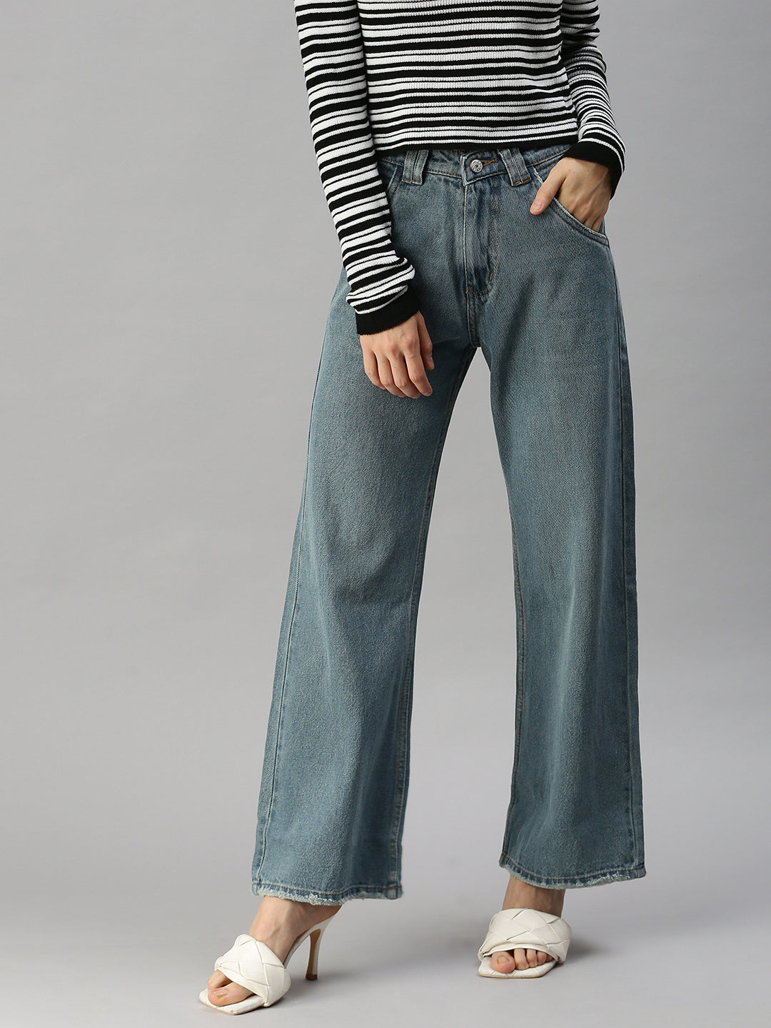 Women's Blue Wide Leg High-Rise Denim Jeans