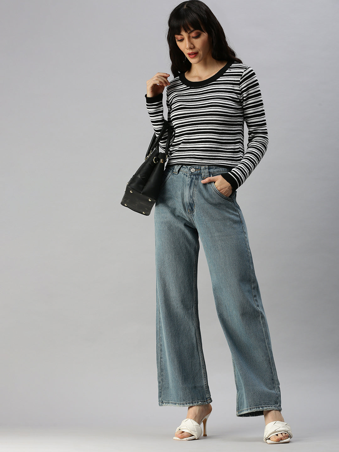 Women's Blue Wide Leg High-Rise Denim Jeans