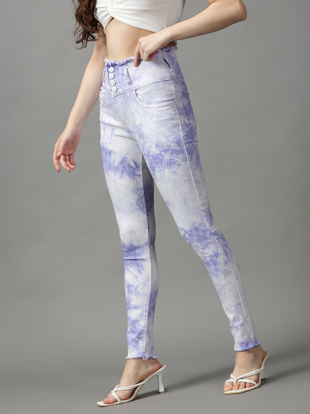 Women's Blue Skinny Fit High-Rise Heavy Fade Stretchable Denim Jeans