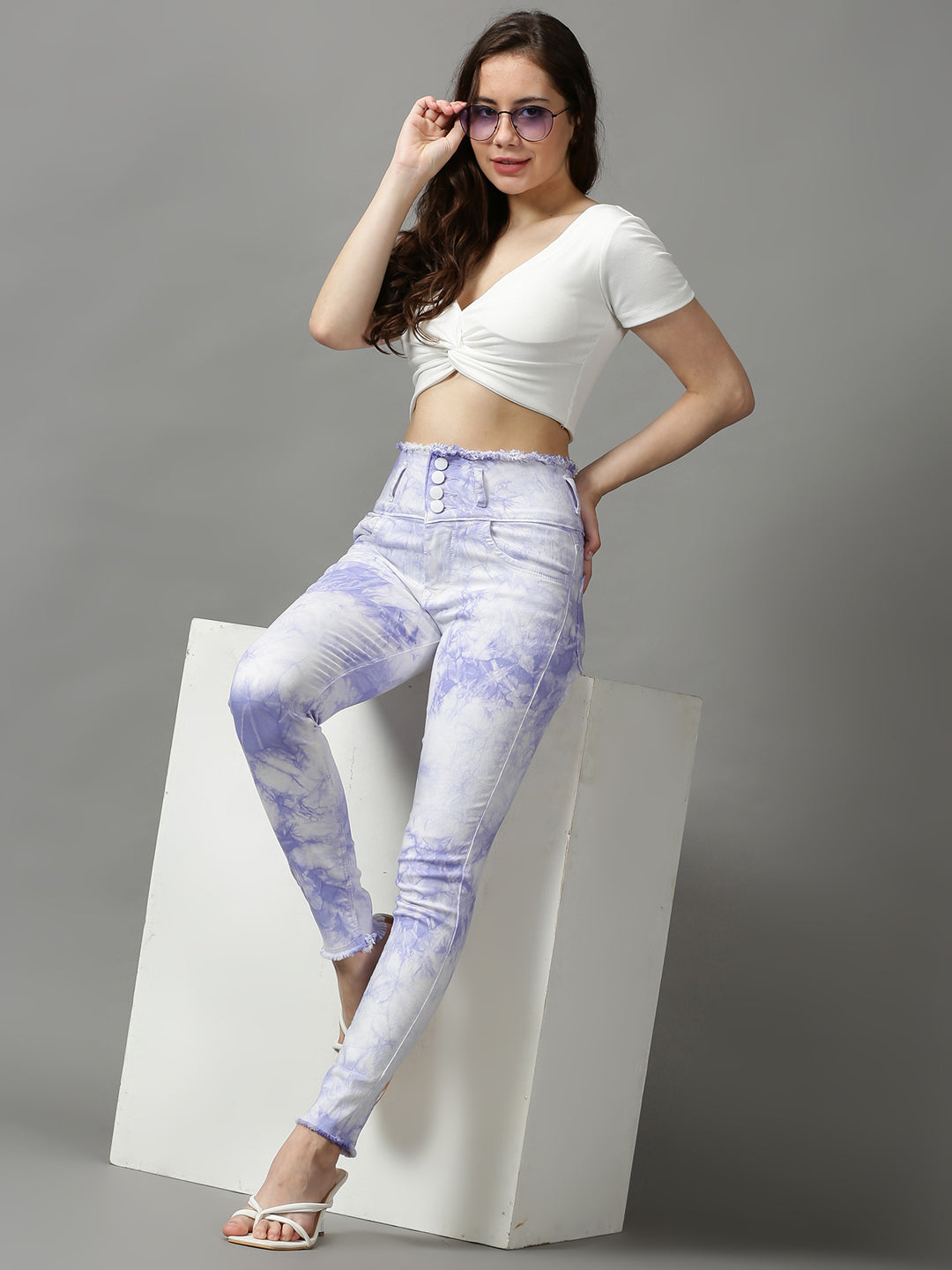 Women's Blue Skinny Fit High-Rise Heavy Fade Stretchable Denim Jeans