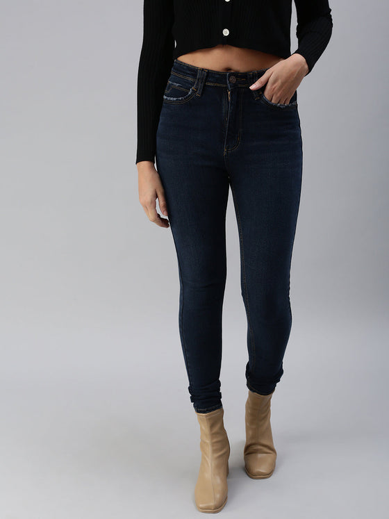 Women's Navy Blue Slim Fit High-Rise Stretchable Jeans