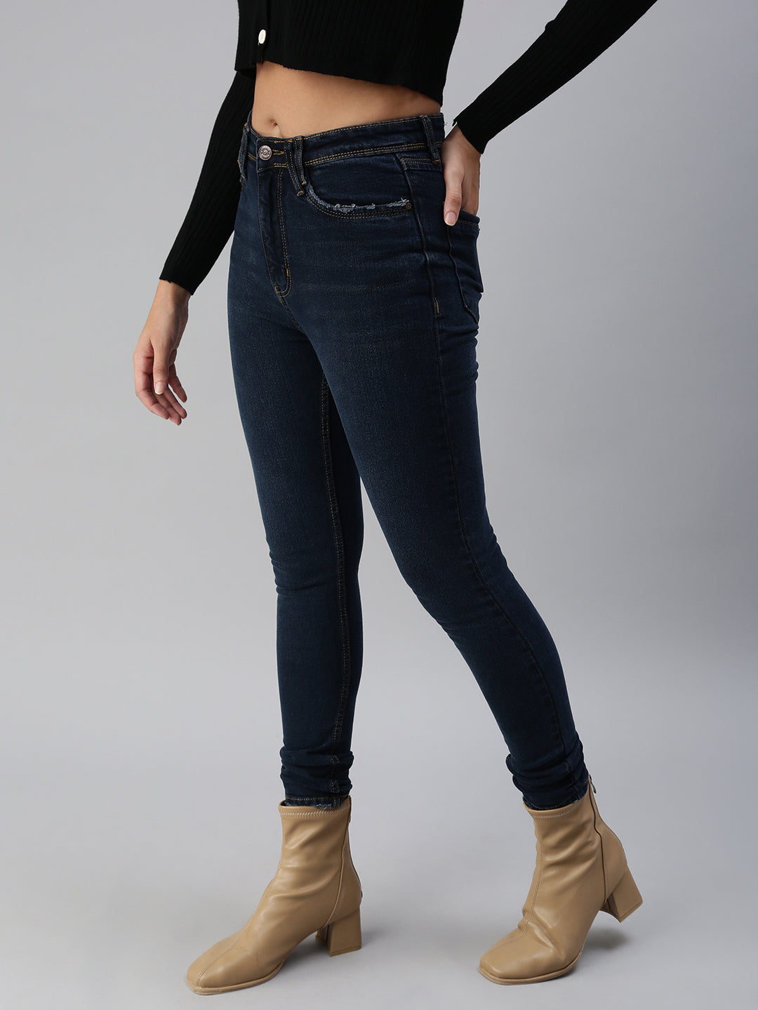 Women's Navy Blue Slim Fit High-Rise Stretchable Jeans