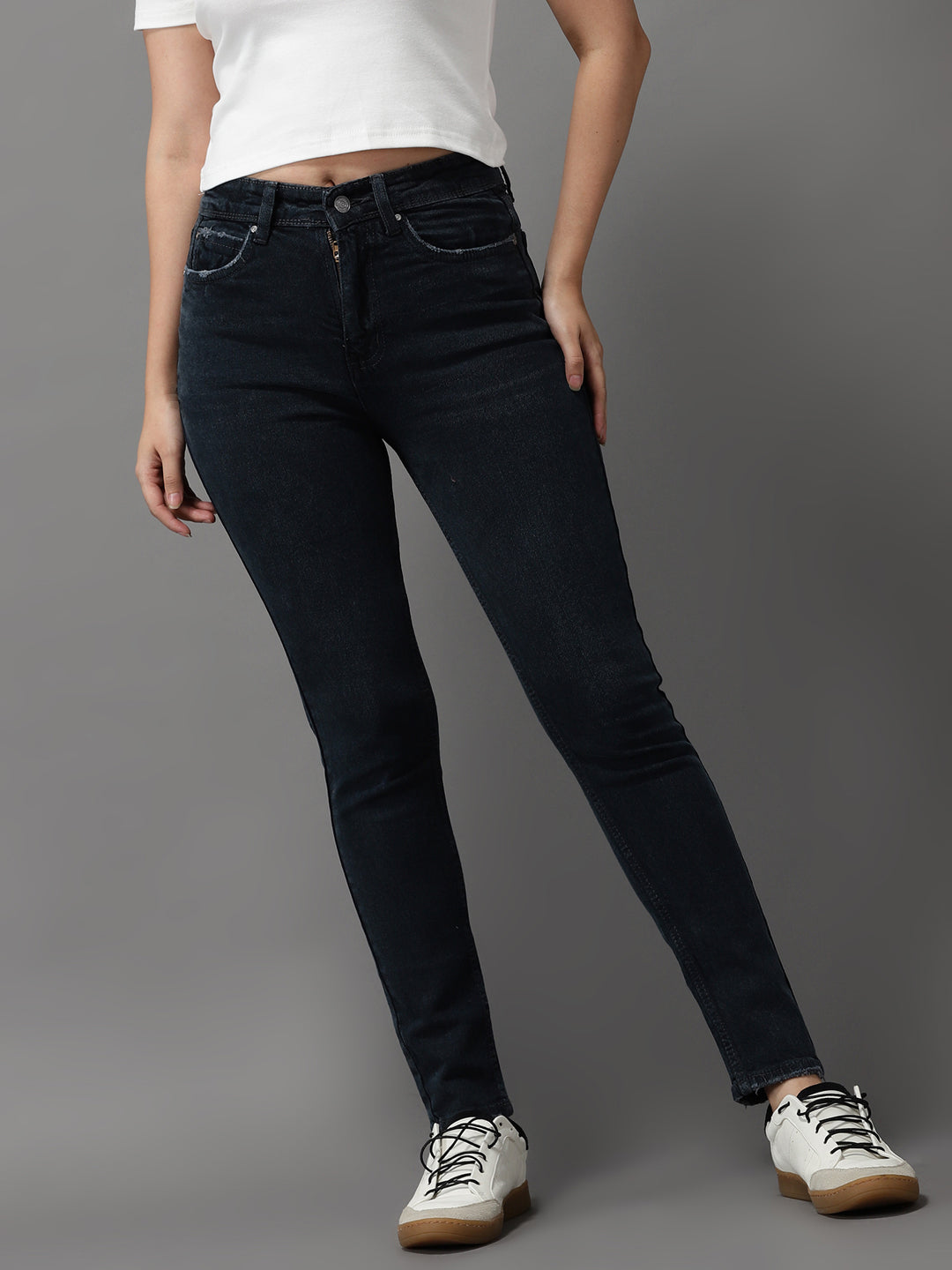 Women's Grey Jean Slim Fit High-Rise Stretchable Jeans