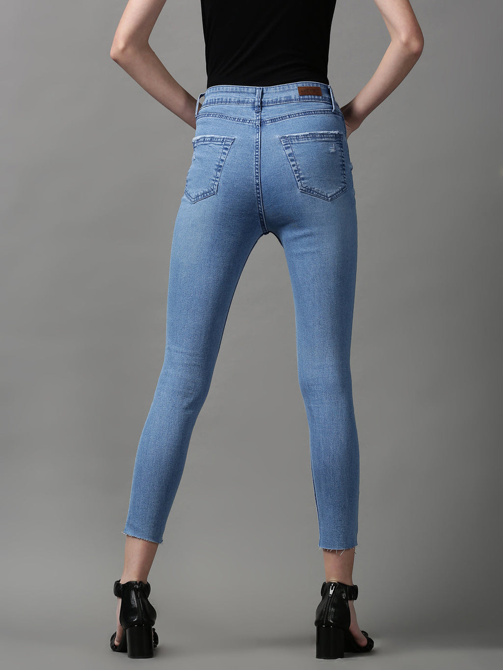 Women's Blue Skinny Fit High-Rise Low Distress Light Fade Stretchable Denim Jeans