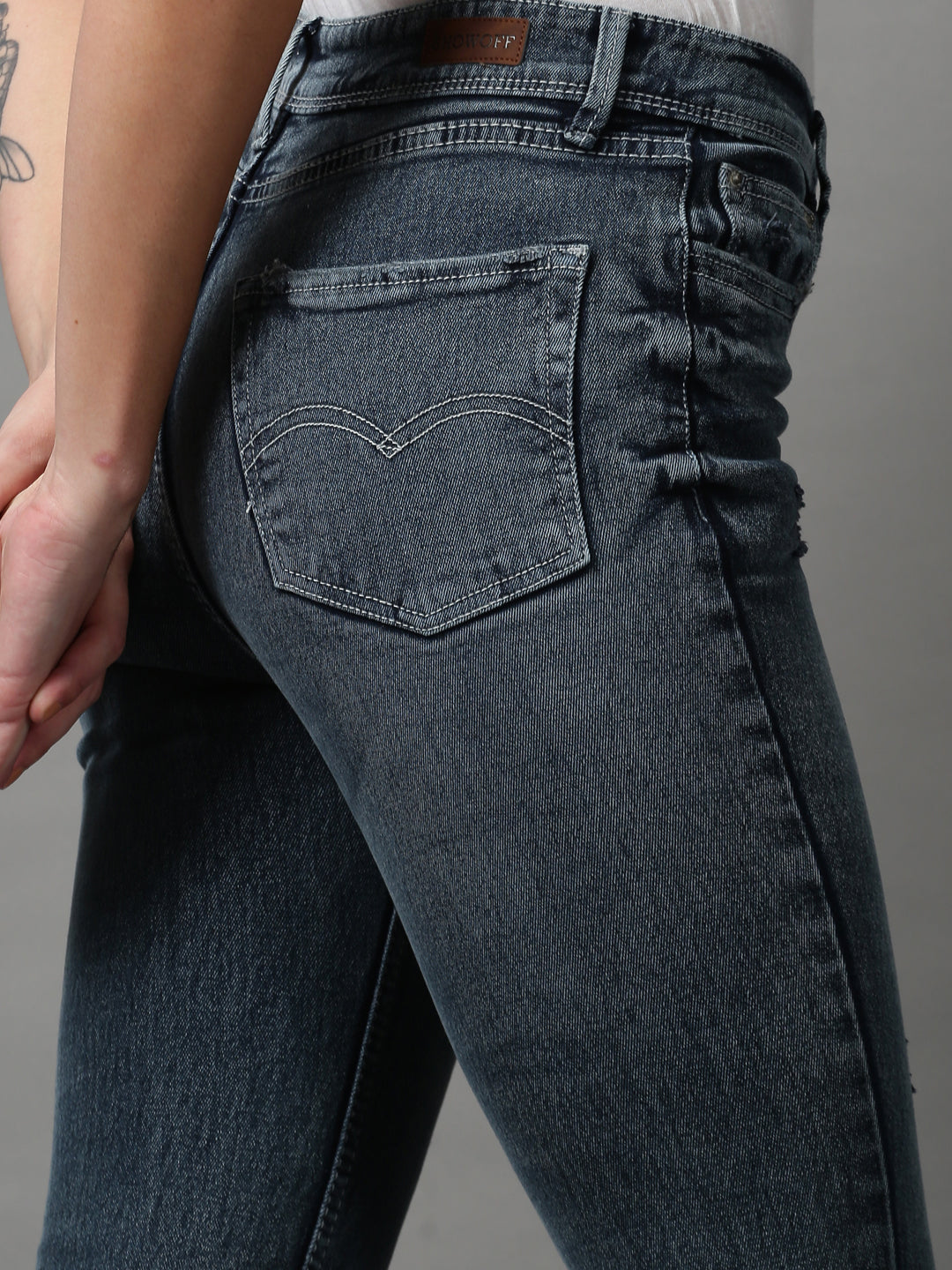 Women's Grey Bootcut Mildly Distressed Light Fade Stretchable Denim Jeans